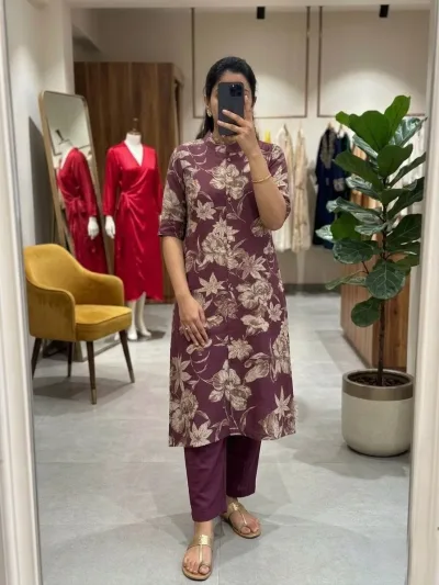 Wine Purple Floral Premium Salwar Set
